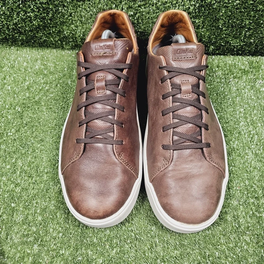 OluKai Lae'ahi Li Ili Brown Leather Drop Heel Casual Sneakers Mens Size 11.5